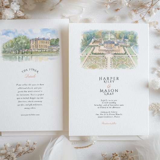 Invitation Château de Villette France Watercolor Wedding