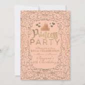 Invitation Château Doré Rouge Pêche FÊTE DE PRINCESSE Anniver (Devant)