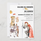 Invitation Château du Dragon de Chevalier Médiéval Aquarelle  (Devant)