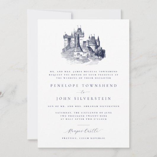 Invitation Château Élégant Illustration Mariage Formel (Devant)