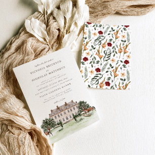 Invitation Château Élégant Mariage de Manoir Anglais à l'Aq