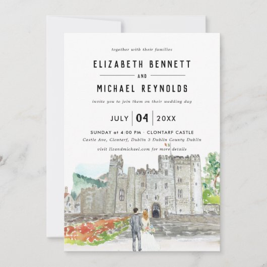 Invitation Château Élégant | Week-end de mariage illustré (Devant)