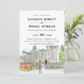 Invitation Château Élégant | Week-end de mariage illustré (Debout devant)