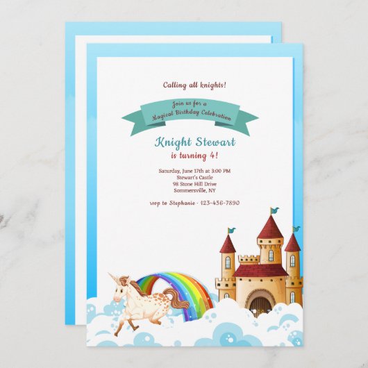 Invitation Château et Licorne (Devant / Derrière)