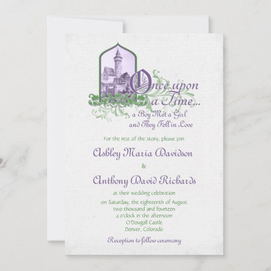 Invitation Château Fairytale Violet Vert Une Fois Sur Mariage (Devant)