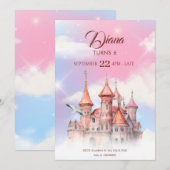 Invitation château fantastique anniversaire conte de fée (Devant / Derrière)