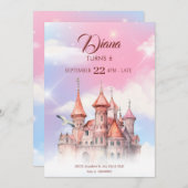 Invitation château fantastique conte de fées anniversaire (Devant / Derrière)