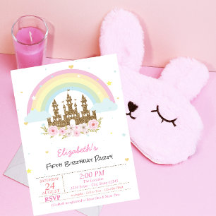 Invitation Château Floral Arc-en-Ciel Anniversaire Magique Pa