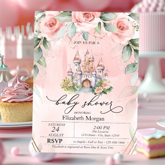 Invitation Château Floral Baby shower Roses Rose