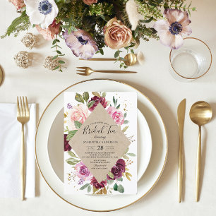 Invitation Château Floral Coloré Rustique Bourgogne Kraft