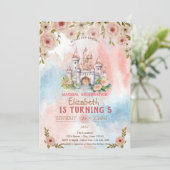 Invitation Château Floral Princess Aquarelle Anniversaire (Debout devant)