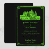 Invitation Château gothique enchanté Neon Vert Mariage noir (Devant / Derrière)