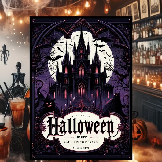 Invitation Château gothique Fête d'Halloween