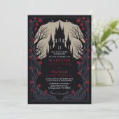 Invitation Château gothique Floral Halloween Mariage (Debout devant)