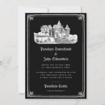 Château gothique Main Tirée Bordure Mariage noir