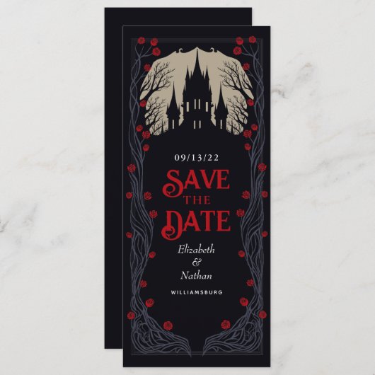 Invitation Château gothique Mariage floral Enregistrer la dat (Devant / Derrière)