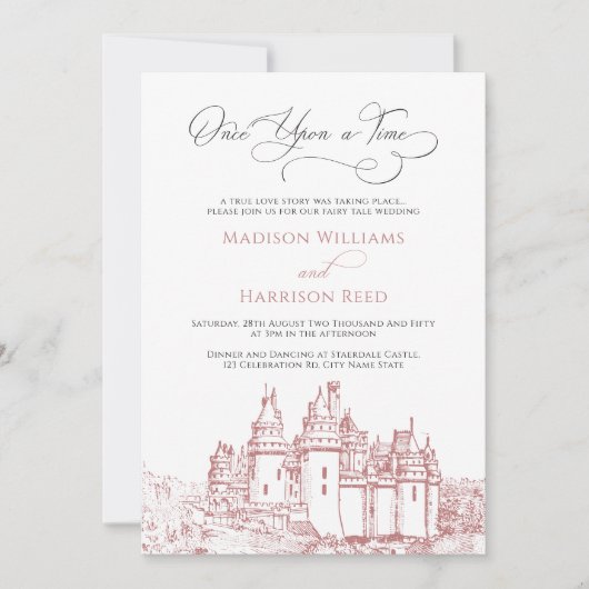 Invitation Château Il Était Une Fée Conte Mariage Rose (Devant)
