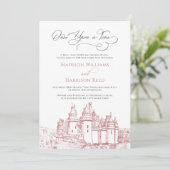 Invitation  Château Il Était Une Fée Conte Mariage Rose (Debout devant)
