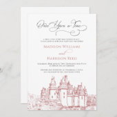 Invitation  Château Il Était Une Fée Conte Mariage Rose (Devant / Derrière)