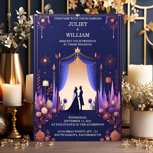 Invitation Château Luxueux Fuchsia Crown Royal Blue Mariage