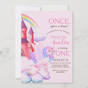 Invitation Château Magique Pink Unicornes 1ère Princesse Anni