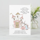 Invitation Château Magique Unicorn Aquarelle Anniversaire (Debout devant)