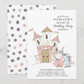 Invitation Château Magique Unicorn Aquarelle Anniversaire (Devant / Derrière)