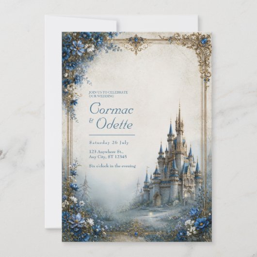 Invitation Château Mariage Brume Bleue (Devant)