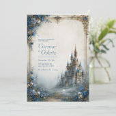 Invitation Château Mariage Brume Bleue (Debout devant)