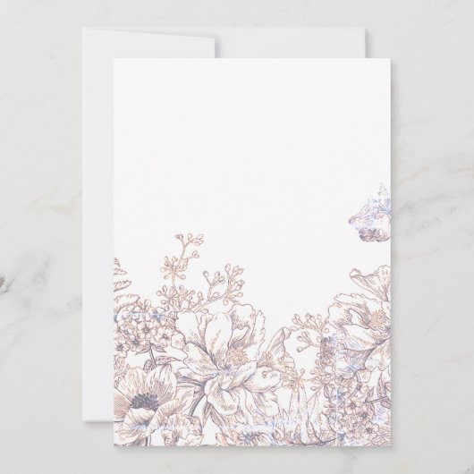 Invitation Château Mariage Jardin Flora Beige Élégant Script (Dos)