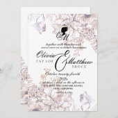 Invitation Château Mariage Jardin Flora Beige Élégant Script (Devant / Derrière)