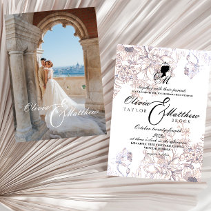 Invitation Château Mariage Jardin Flore Élégante Script Photo