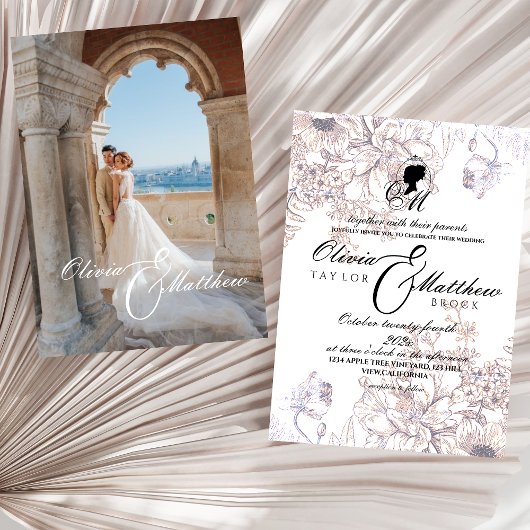 Invitation Château Mariage Jardin Flore Élégante Script Photo