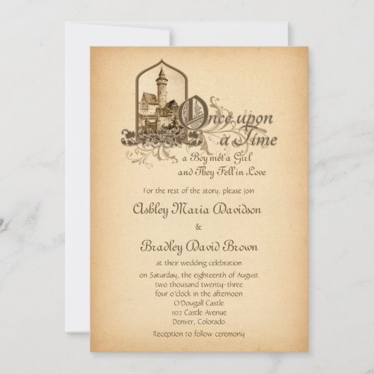 Invitation Château médiéval de Fairytale Une Fois Sur Mariage (Devant)