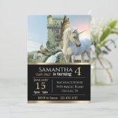 Invitation Château Médiéval Licorne Fantastique Anniversaire  (Debout devant)