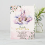 Invitation Château Nuages Fleurs Pois Anniversaire (Debout devant)