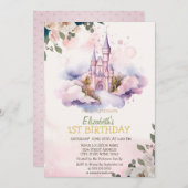 Invitation Château Nuages Fleurs Pois Anniversaire (Devant / Derrière)