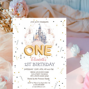Invitation Château Nuages Princesse Conte de Fées 1er Anniver