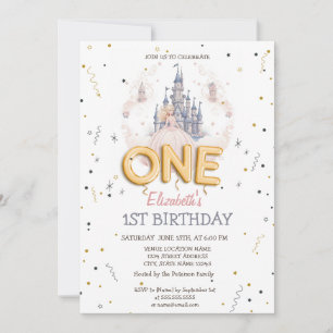 Invitation Château Nuages Princesse Conte de Fées 1er Anniver