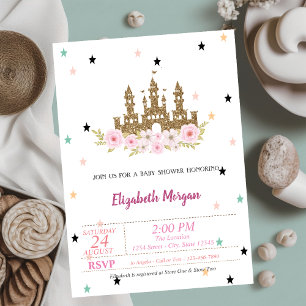 Invitation Château Pailleté Or, Étoiles, Fête de Naissance Pr