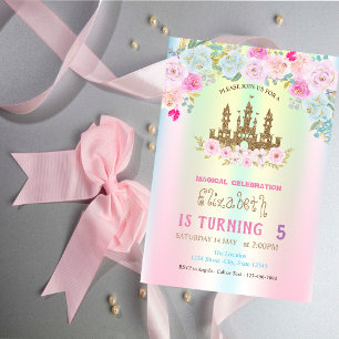 Invitation Château pailleté or Floral Iridescent Anniversaire