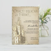 Invitation Château Pailleté Or Thème de Conte de Fées (Debout devant)