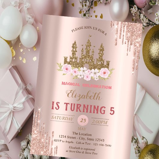 Invitation Château Paillettes Dorées, Dégoulinade de Rose Gol