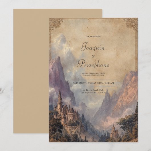 Invitation Château Peaks Mariage forestier enchanté (Devant / Derrière)