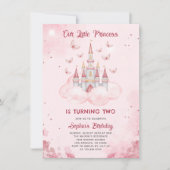 Invitation Château Princess | Aquarelle rose fille Anniversai (Devant)