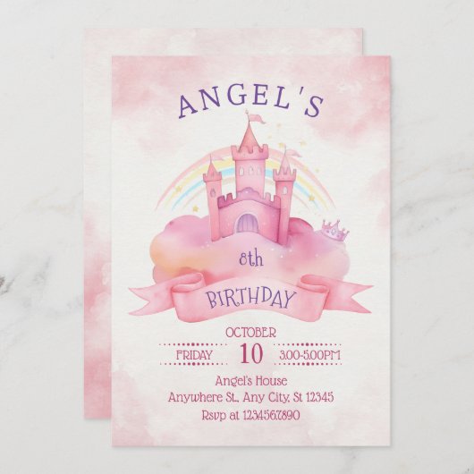 Invitation Château princesse (Devant / Derrière)