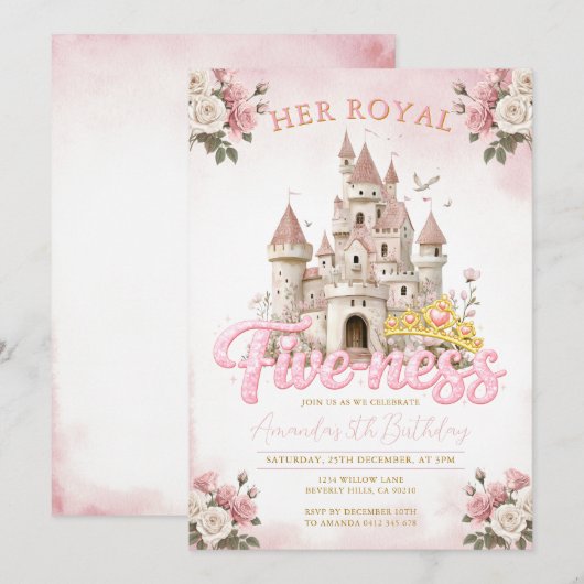 Invitation Château Princesse 5e Anniversaire Five-ness Royal (Devant / Derrière)