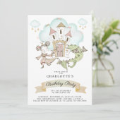 Invitation Château Princesse Dragon Girl's Pink Anniversaire (Debout devant)