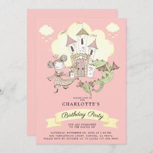 Invitation Château Princesse Dragon Girl's Pink Anniversaire