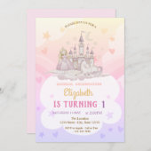 Invitation Château Princesse Licorne Anniversaire Arc-en-Ciel (Devant / Derrière)